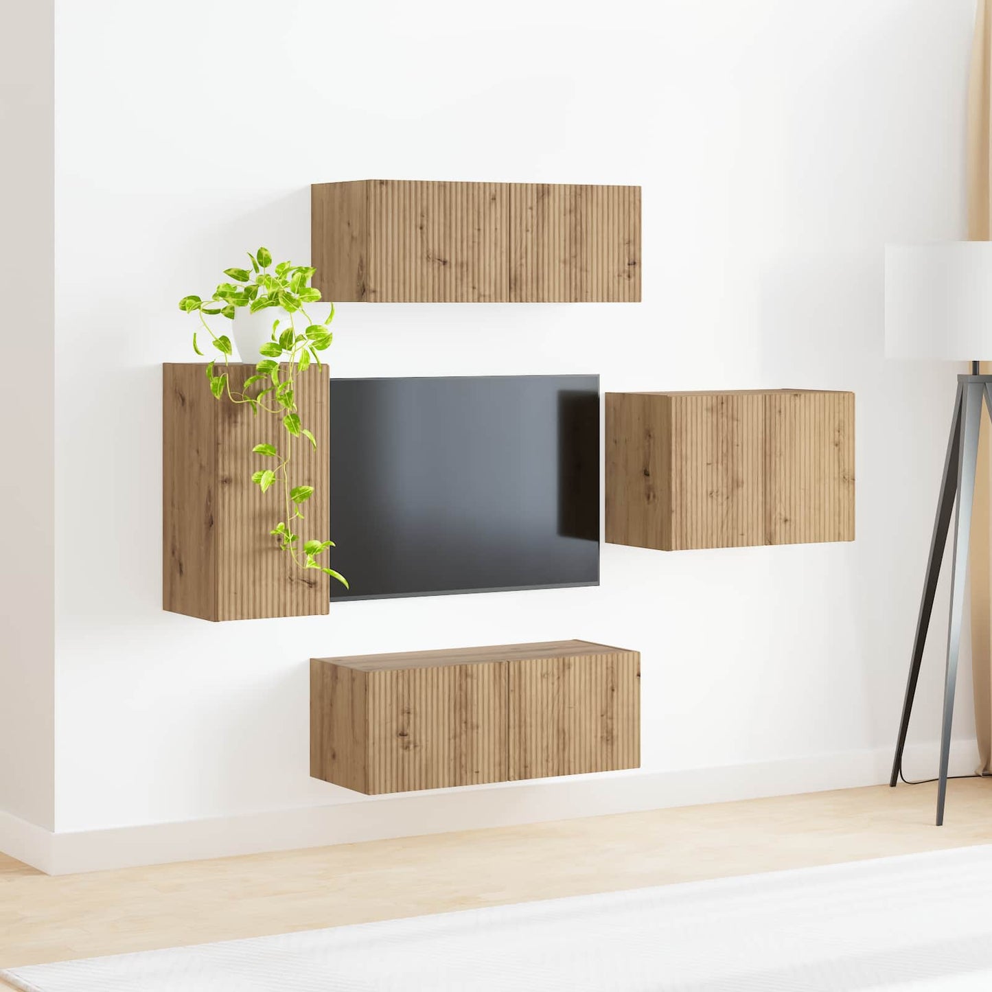 TV-Wandregal-Set Wandmontiert 4 pcs Artisan-Eiche Holzwerkstoff