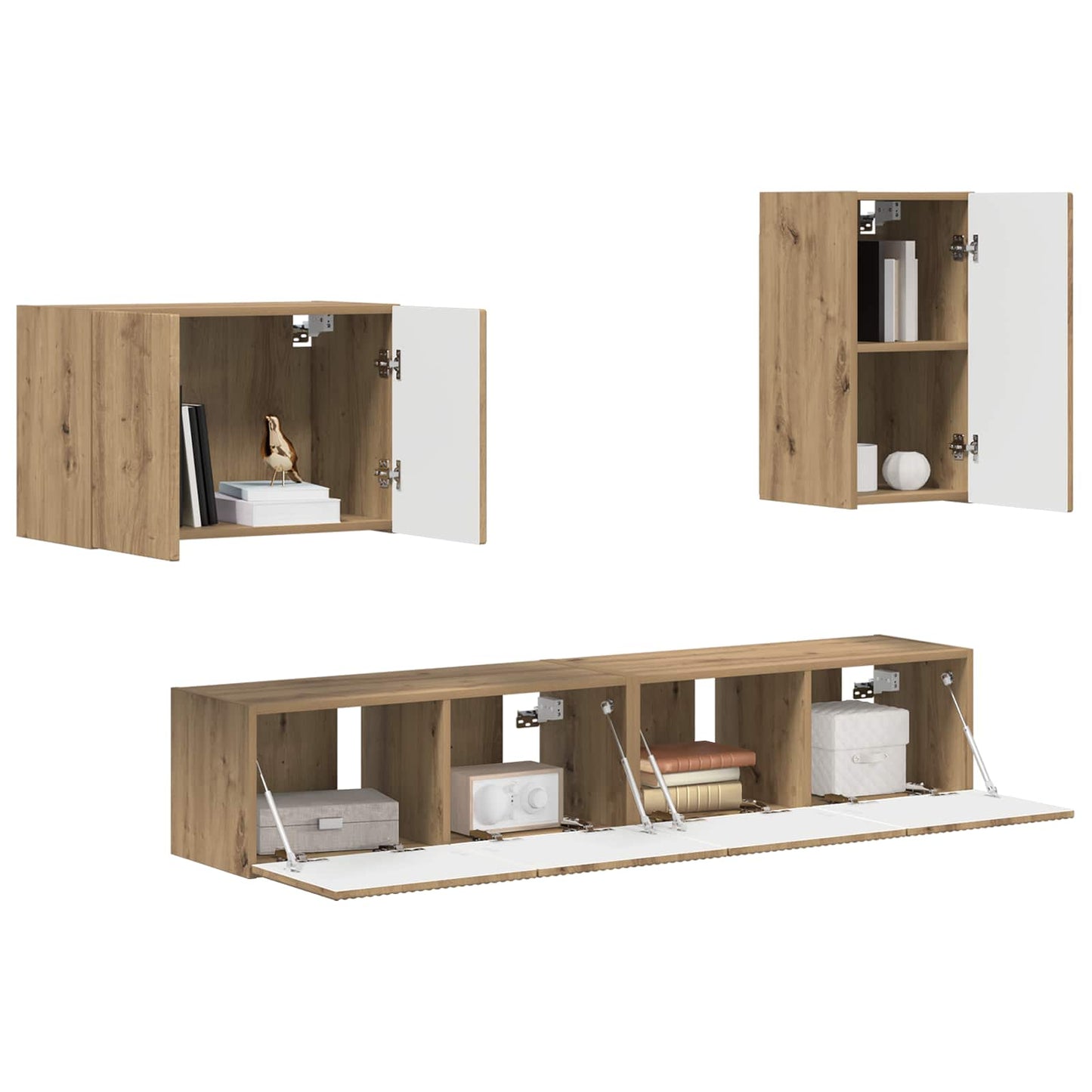 TV-Wandregal-Set Wandmontiert 4 pcs Artisan-Eiche Holzwerkstoff