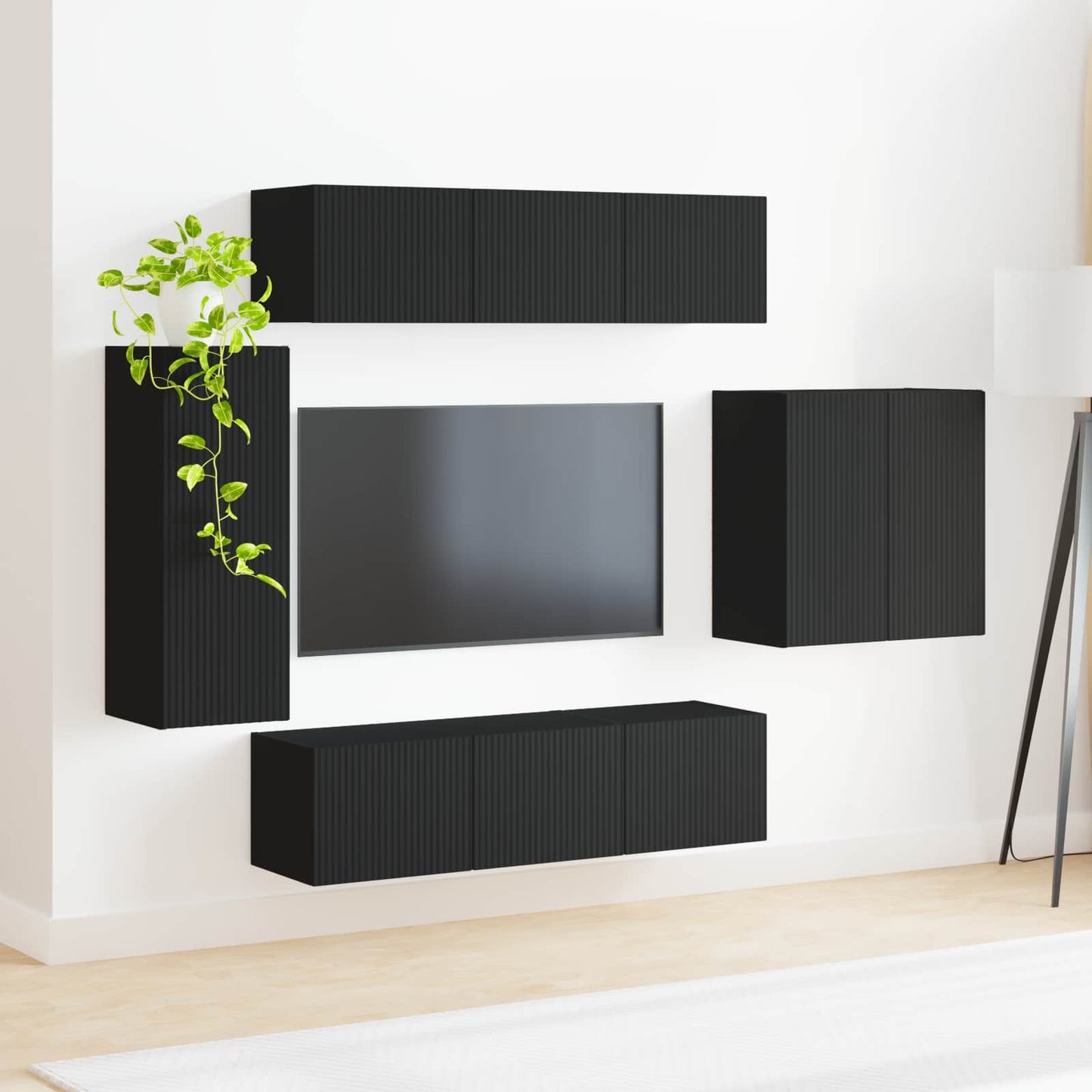 TV-Wandregal-Set Wandmontiert 6 pcs Schwarz