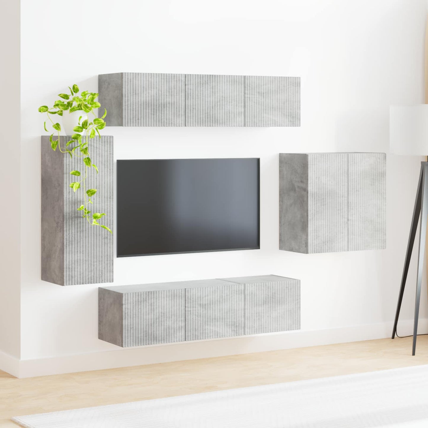 TV-Wandregal-Set Wandmontiert 6 pcs Beton Grau