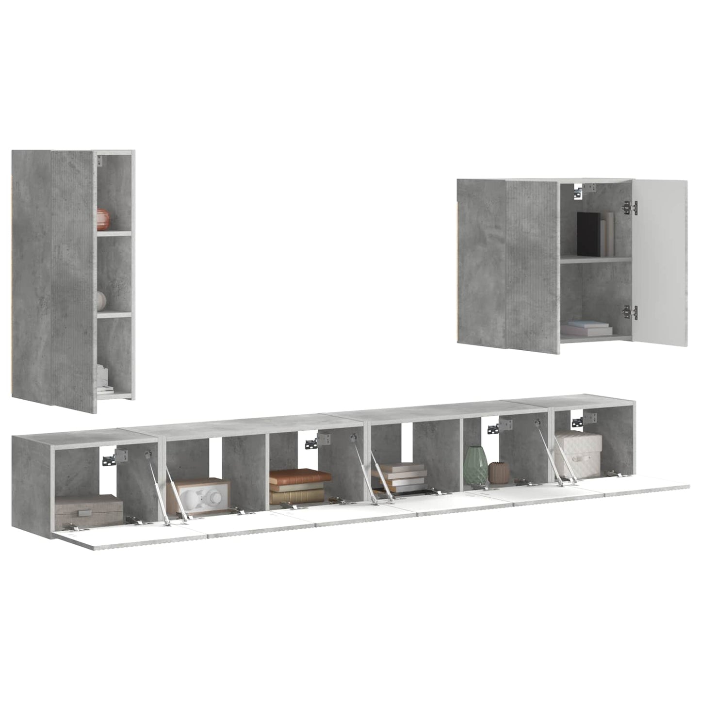 TV-Wandregal-Set Wandmontiert 6 pcs Beton Grau
