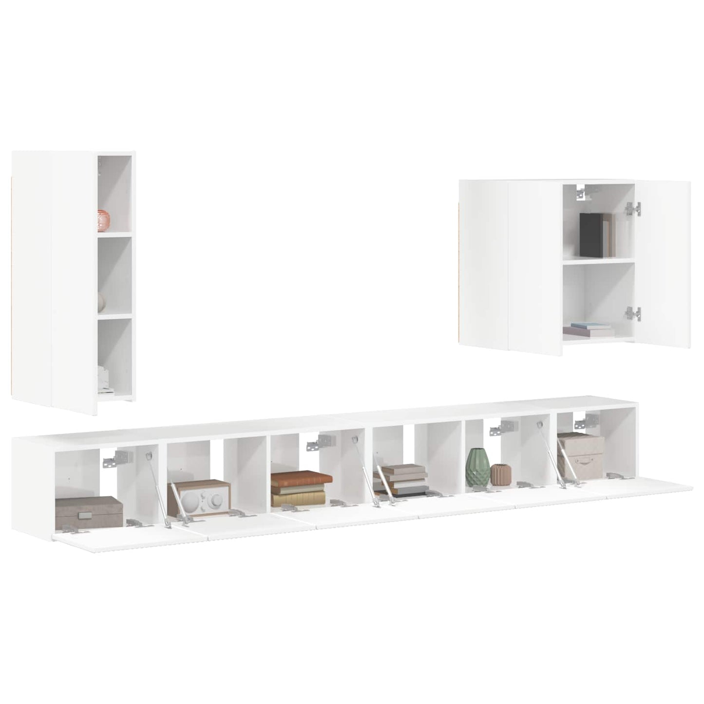 TV-Wandregal-Set Wandmontiert 6 pcs Hochglanz Weiß