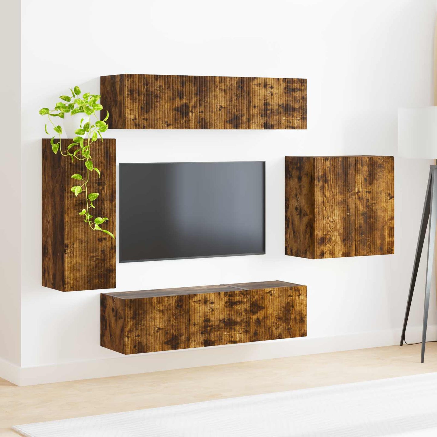 TV-Wandregal-Set Wandmontiert 6 pcs Geräucherte Eiche