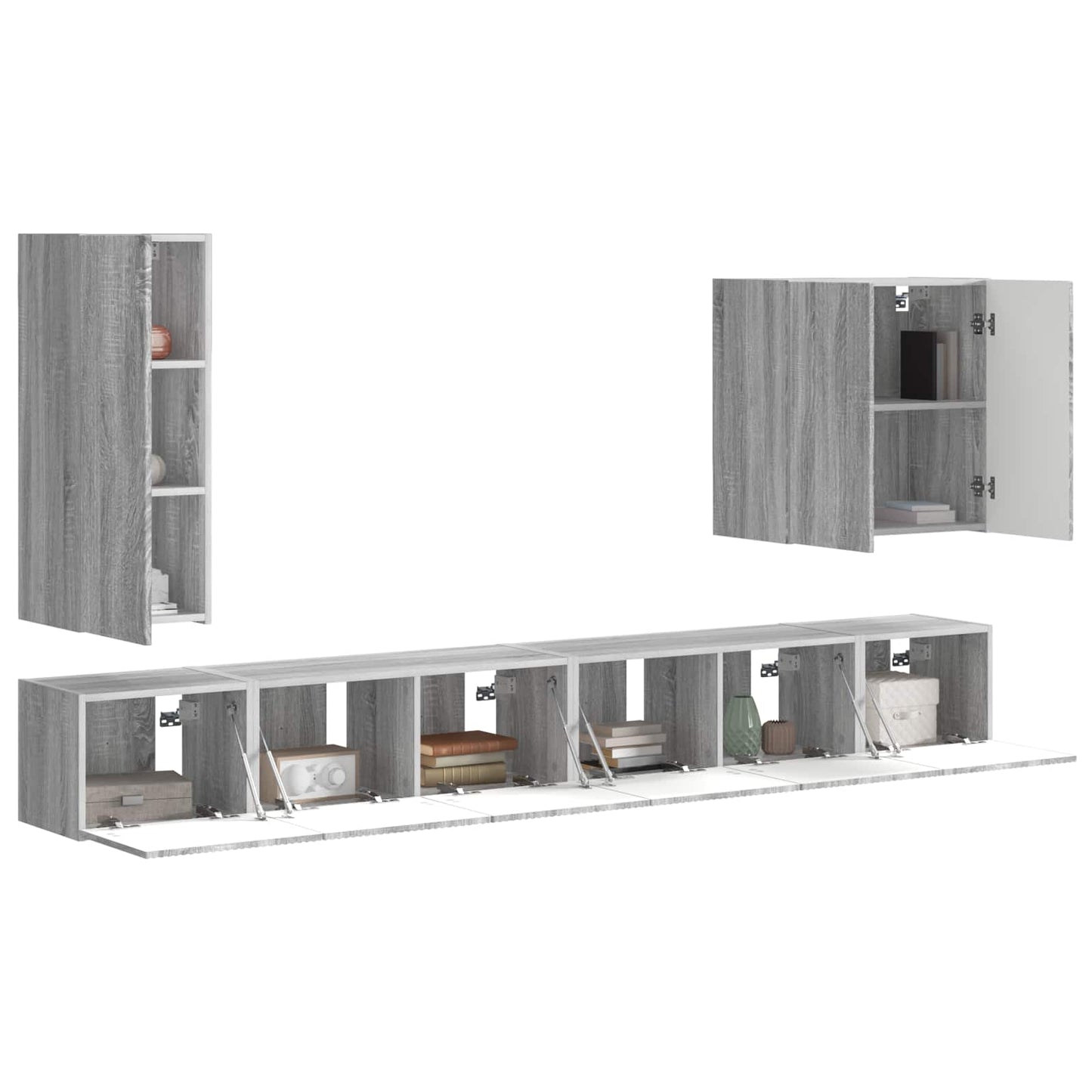 TV-Wandregal-Set Wandmontiert 6 pcs Graues Sonoma