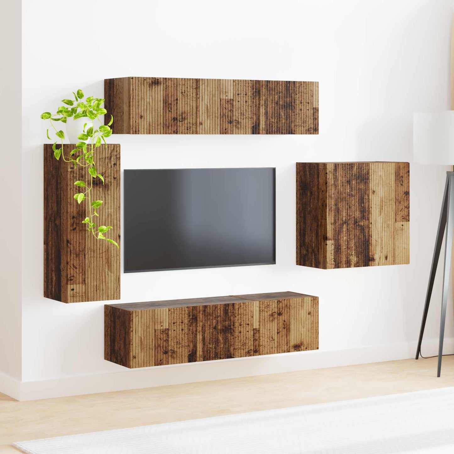 TV-Wandregal-Set Wandmontiert 6 pcs Altholz