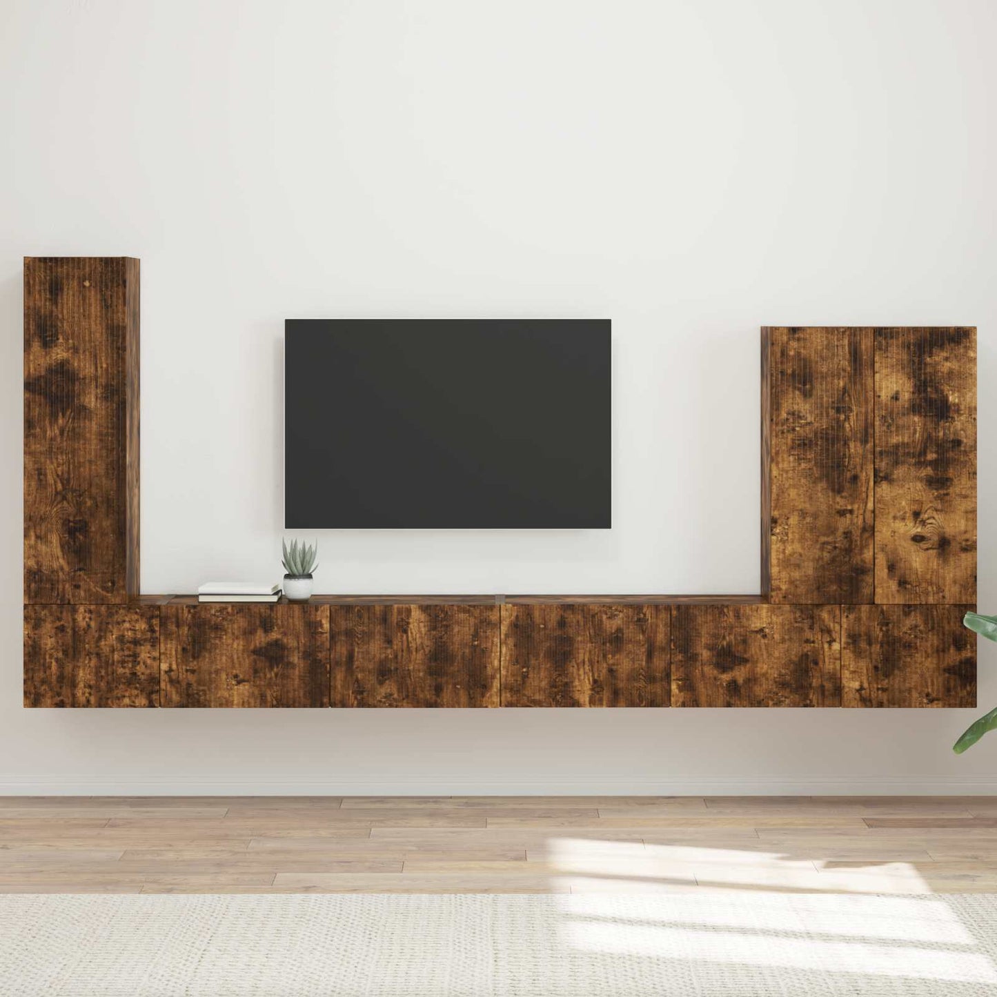 TV-Wandregal-Set Wandmontiert 6 pcs Geräucherte Eiche