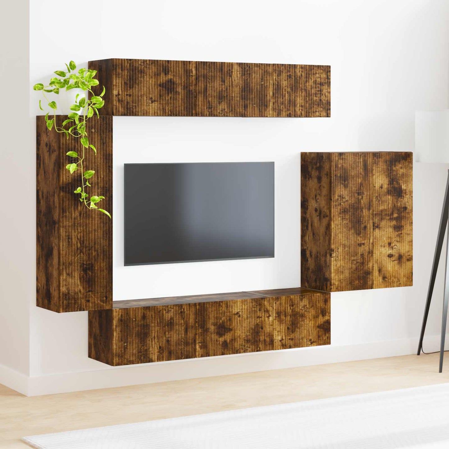 TV-Wandregal-Set Wandmontiert 6 pcs Geräucherte Eiche