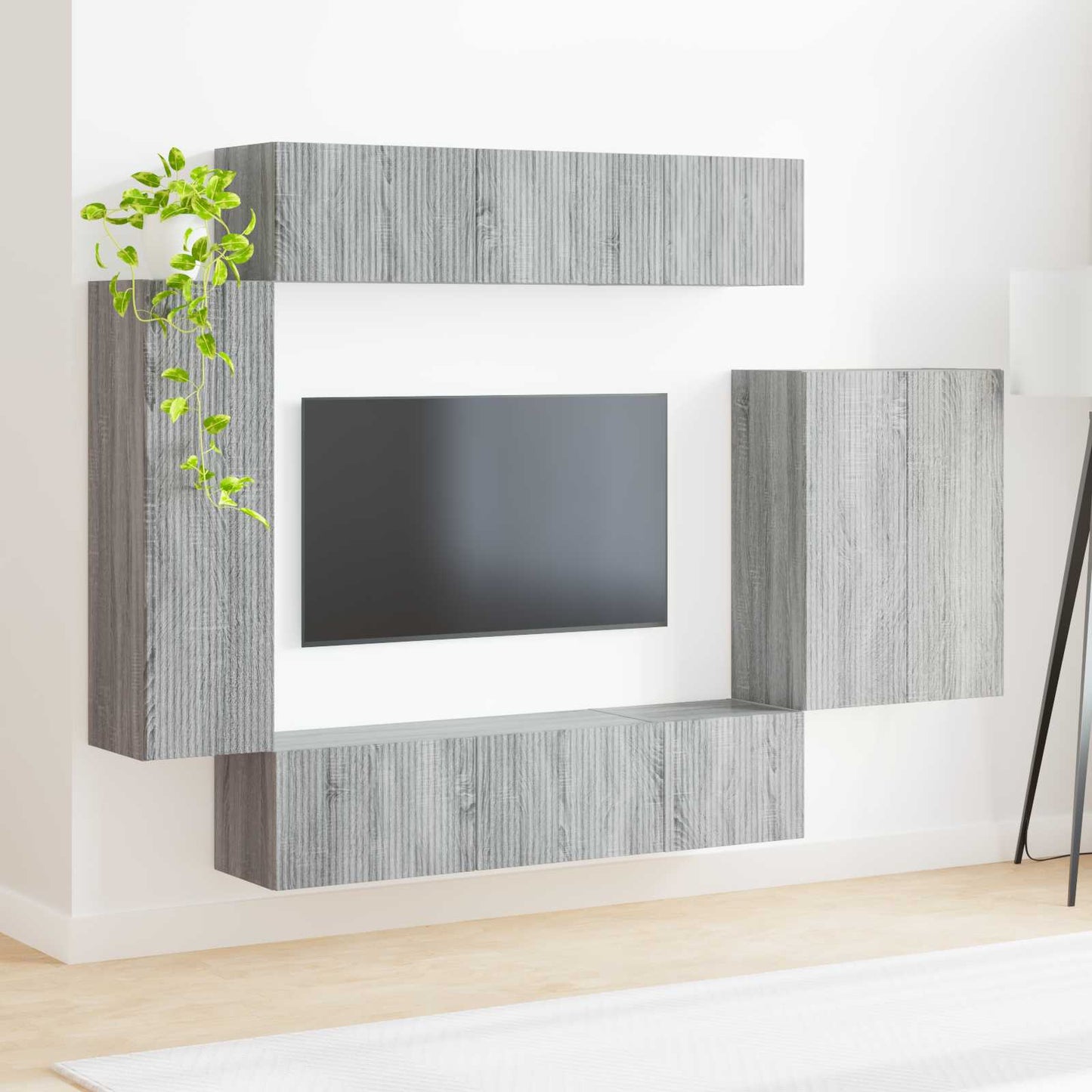TV-Wandregal-Set Wandmontiert 6 pcs Graues Sonoma