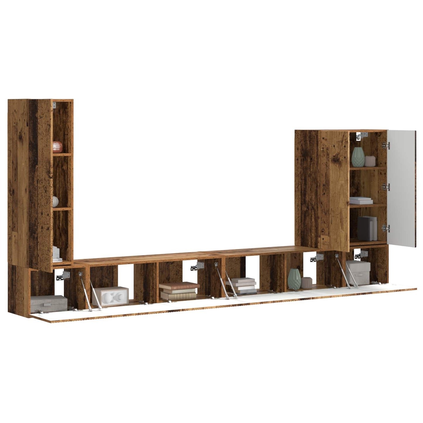 TV-Wandregal-Set Wandmontiert 6 pcs Altholz