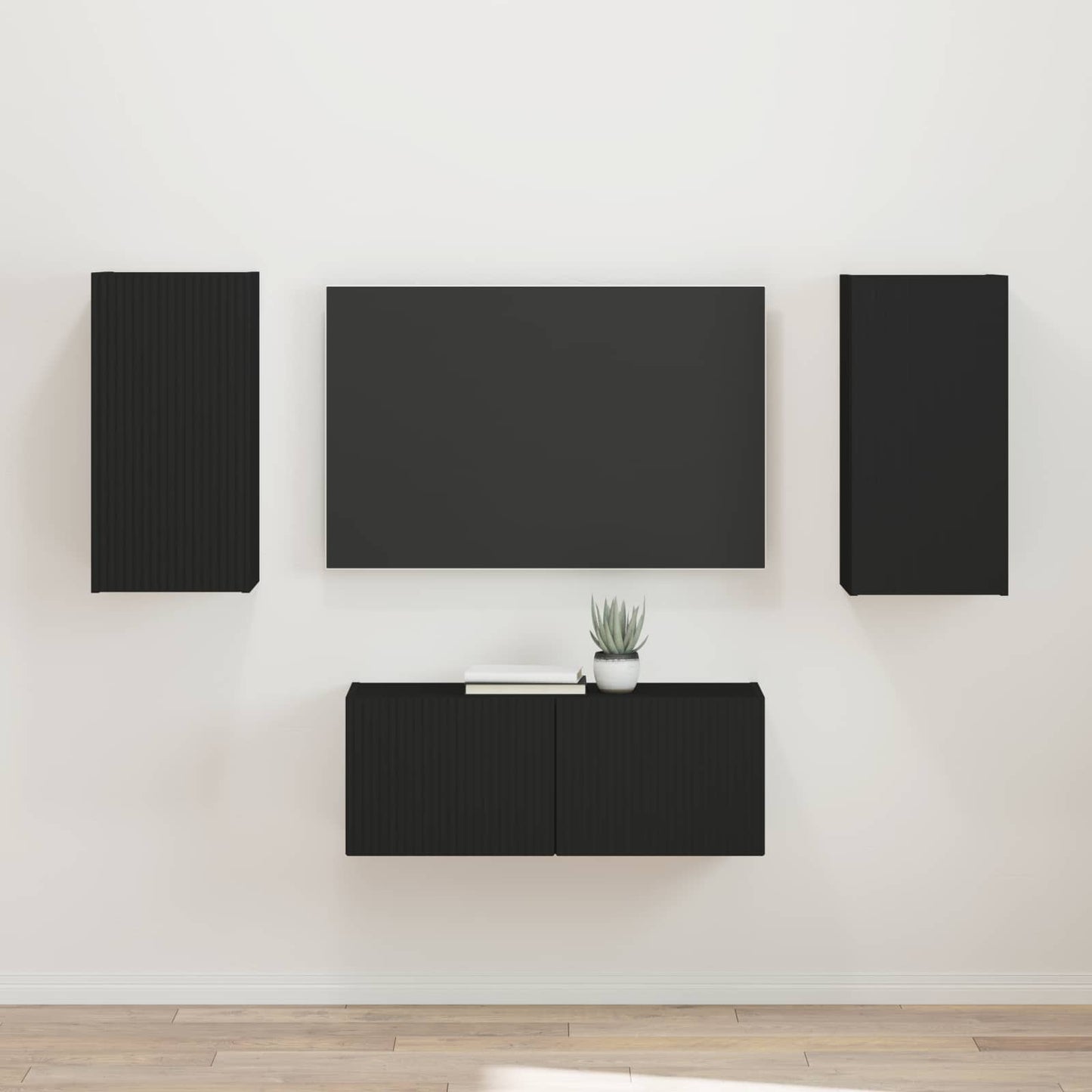 TV-Schrankset Wandmontiert 2 pcs Schwarz Holzwerkstoff