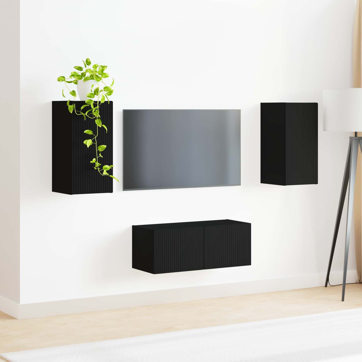 TV-Schrankset Wandmontiert 2 pcs Schwarz Holzwerkstoff