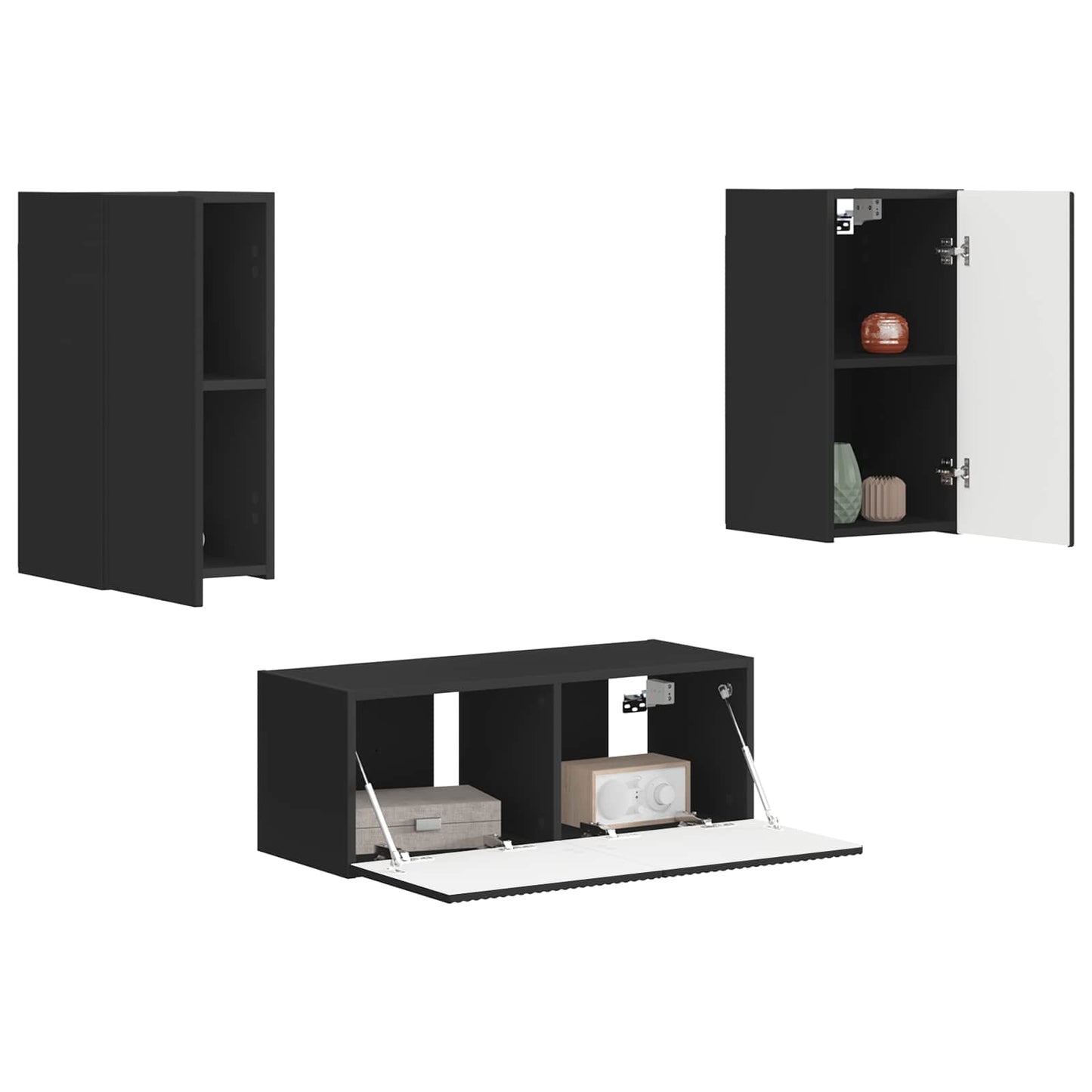 TV-Schrankset Wandmontiert 2 pcs Schwarz Holzwerkstoff