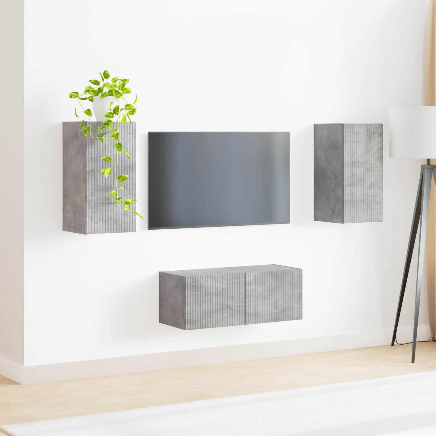 TV-Schrankset Wandmontiert 2 pcs Beton Grau Holzwerkstoff