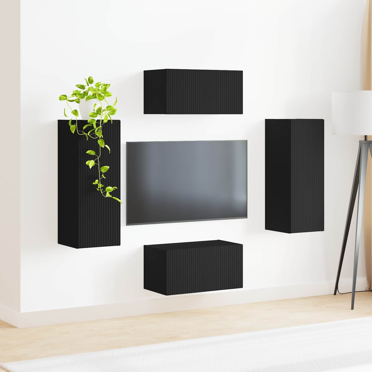 TV-Schrankset Wandmontiert 2 pcs Schwarz Holzwerkstoff