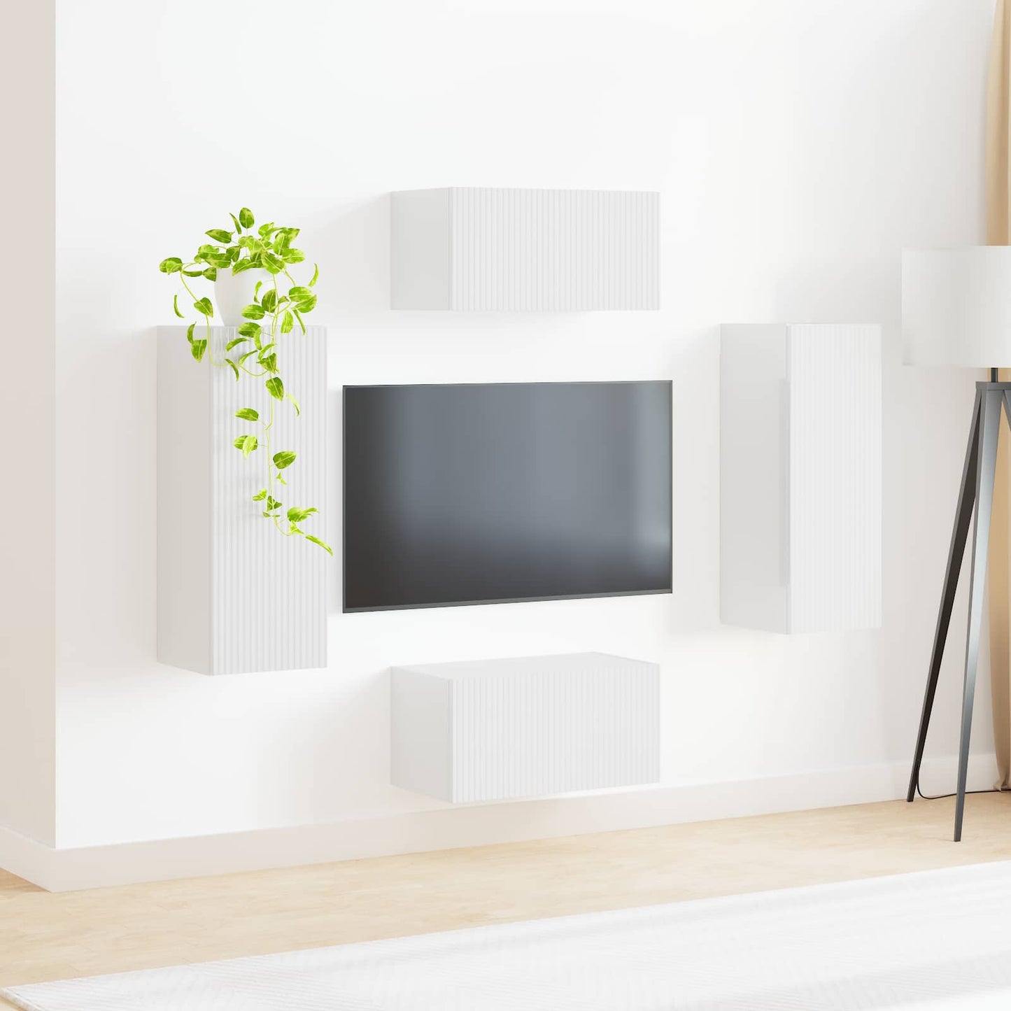 TV-Schrankset Wandmontiert 2 pcs Hochglanz Weiß Holzwerkstoff