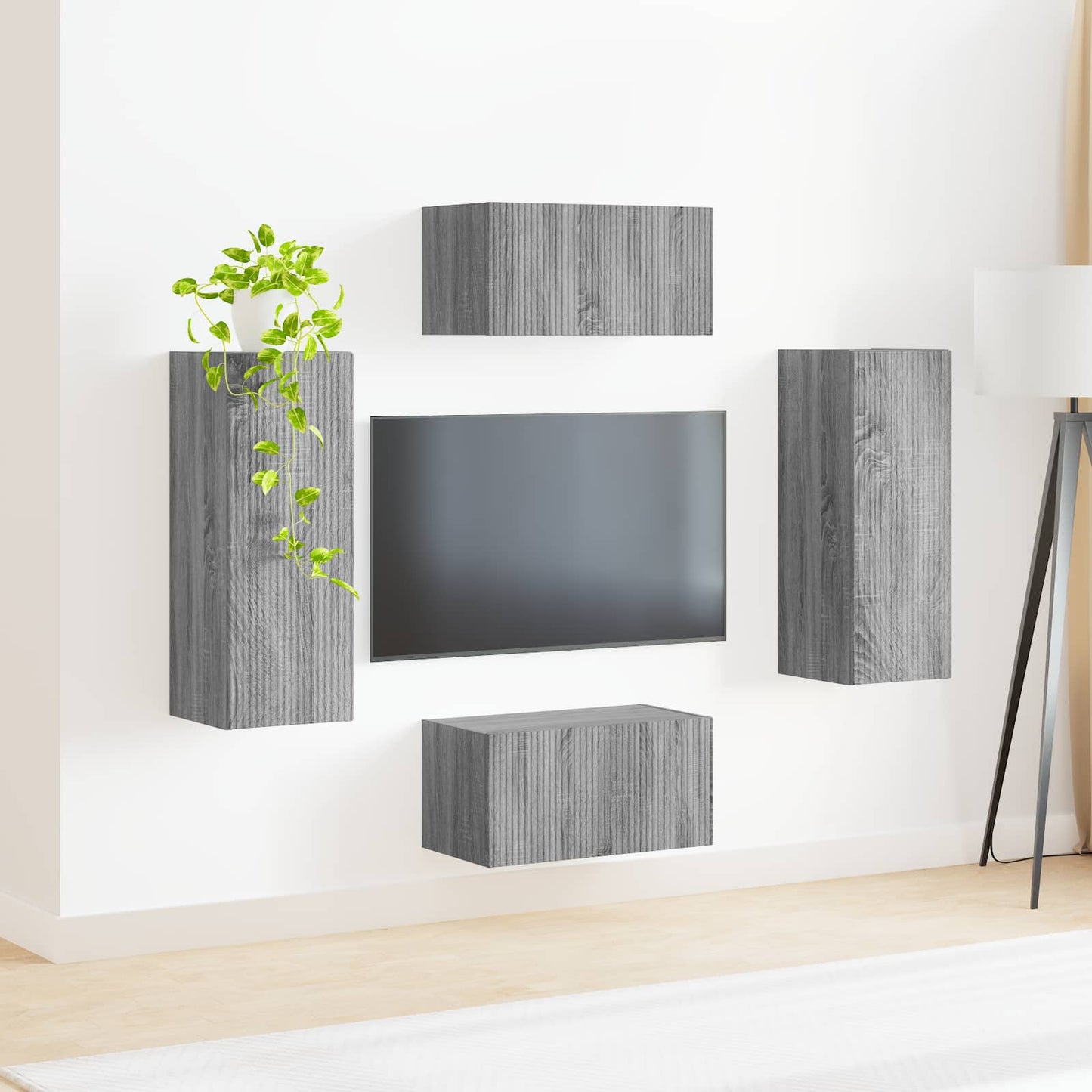 TV-Schrankset Wandmontiert 2 pcs Graues Sonoma Holzwerkstoff