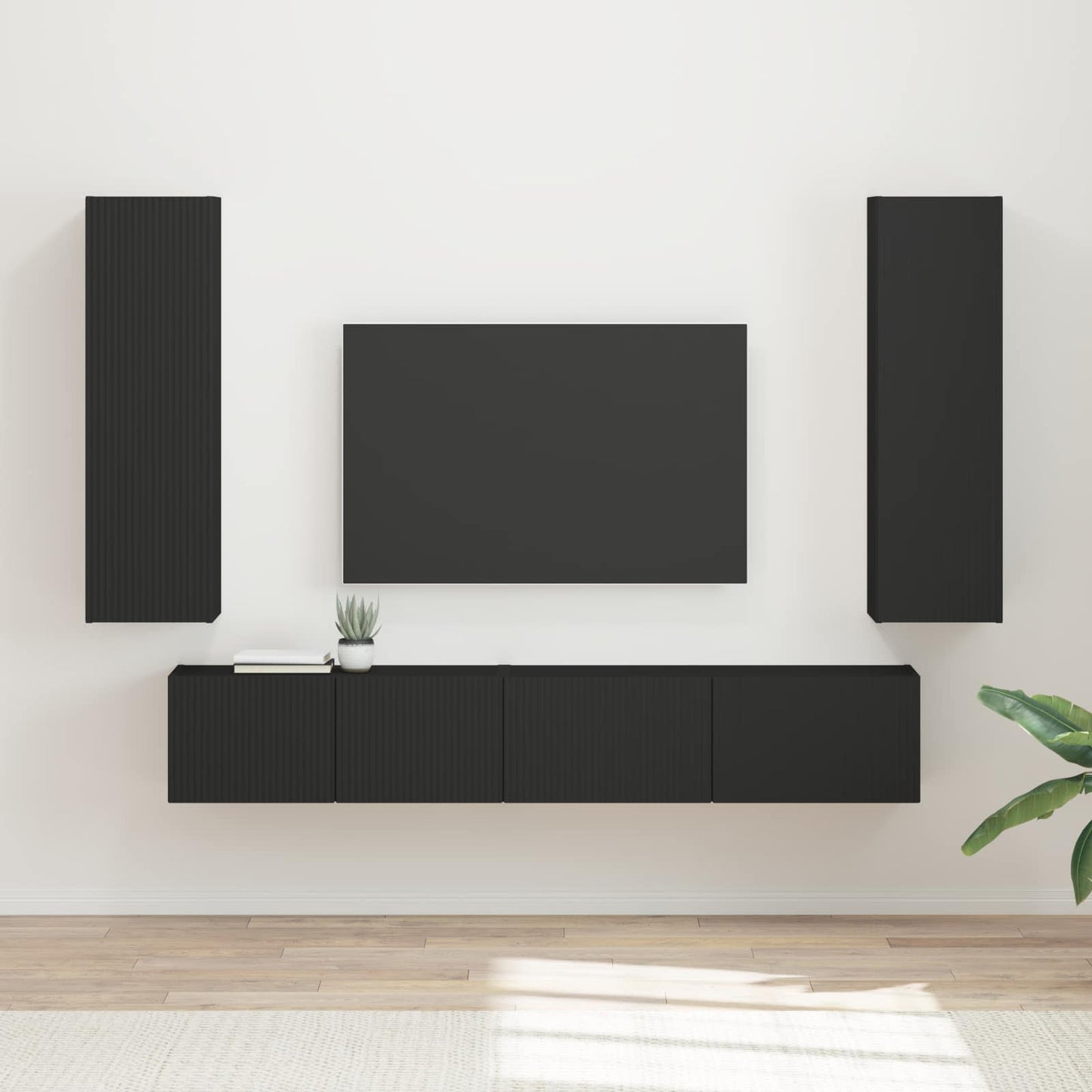 TV-Schrankset Wandmontiert 3 pcs Schwarz Holzwerkstoff