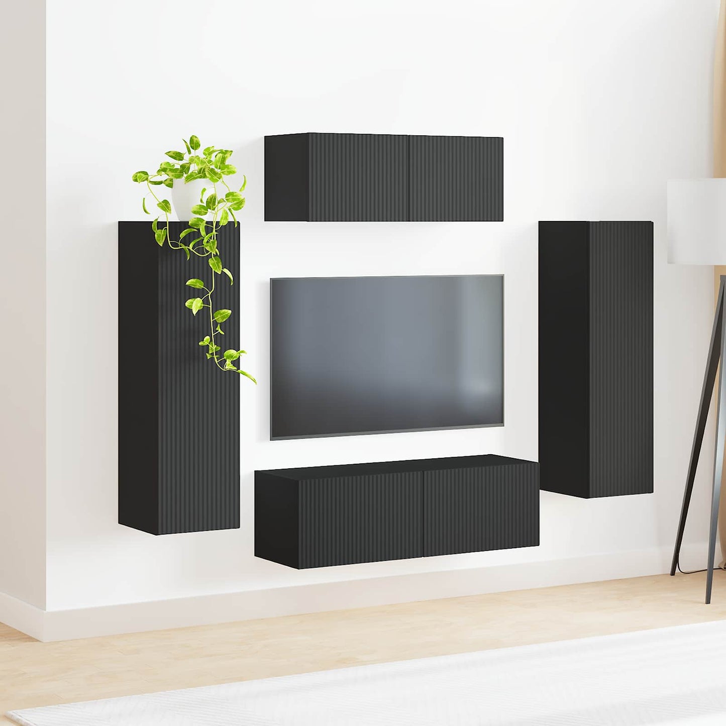 TV-Schrankset Wandmontiert 3 pcs Schwarz Holzwerkstoff
