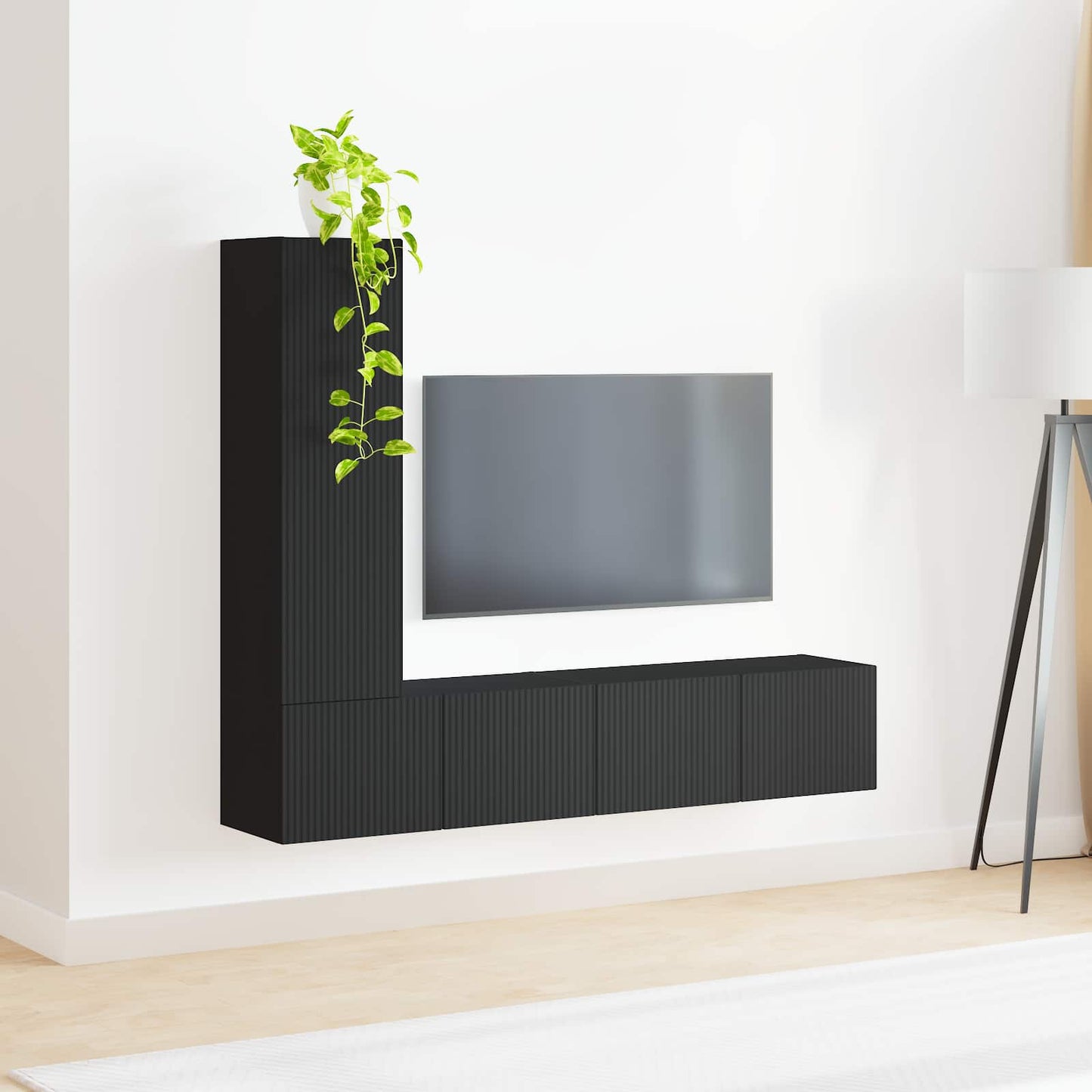 TV-Schrankset Wandmontiert 3 pcs Schwarz Holzwerkstoff