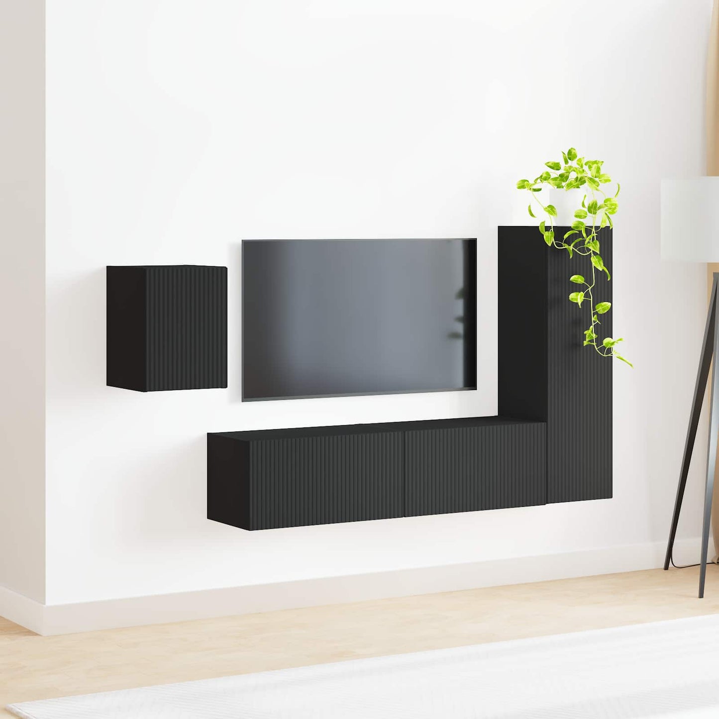TV-Schrankset Wandmontiert 4 pcs Schwarz Holzwerkstoff