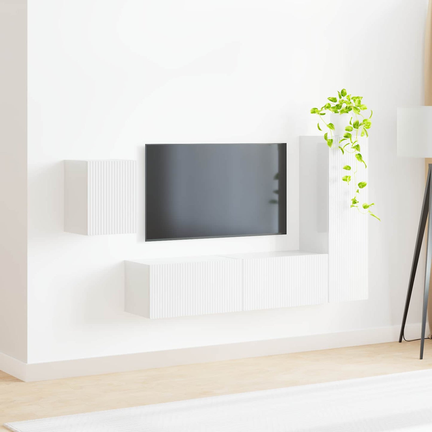 TV-Schrankset Wandmontiert 4 pcs Hochglanz Weiß Holzwerkstoff
