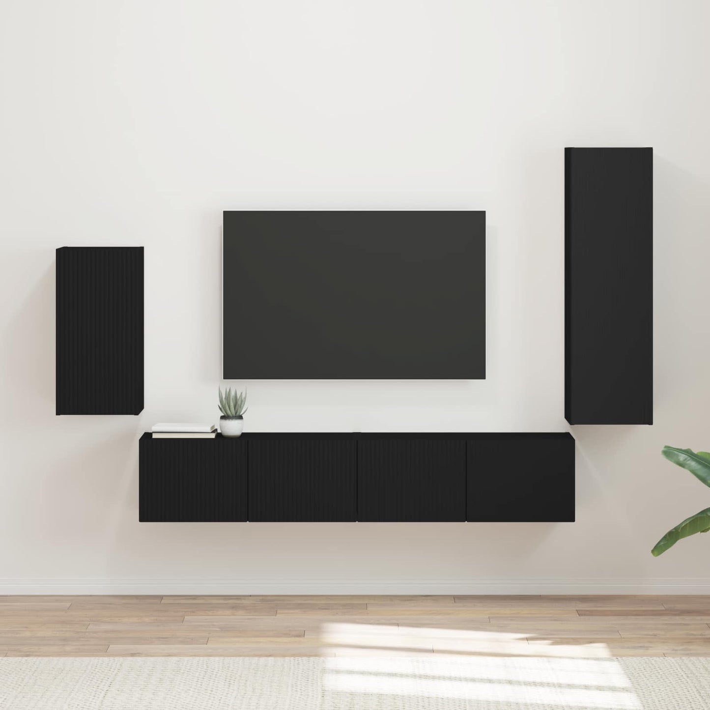 TV-Schrankset Wandmontiert 4 pcs Schwarz Holzwerkstoff