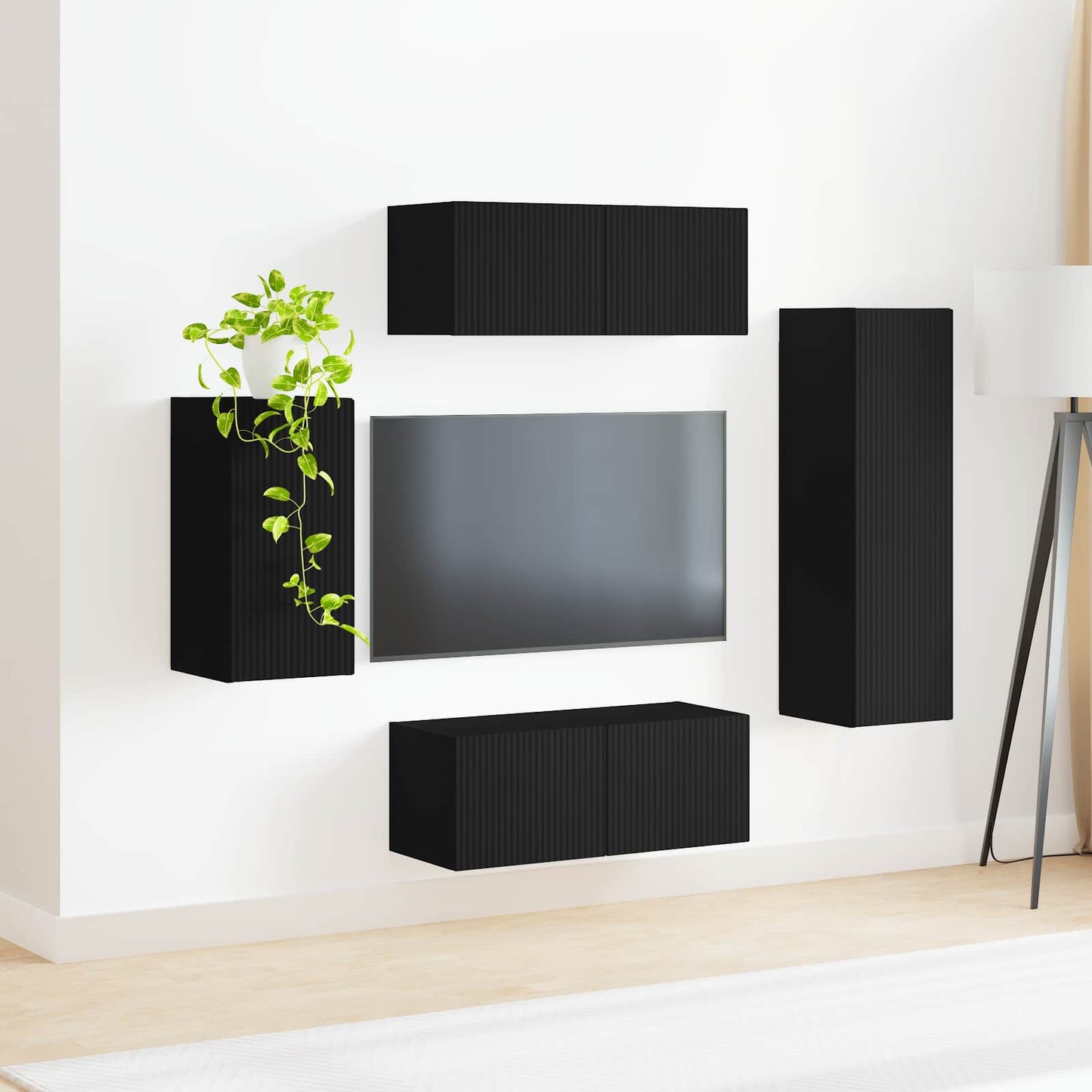 TV-Schrankset Wandmontiert 4 pcs Schwarz Holzwerkstoff