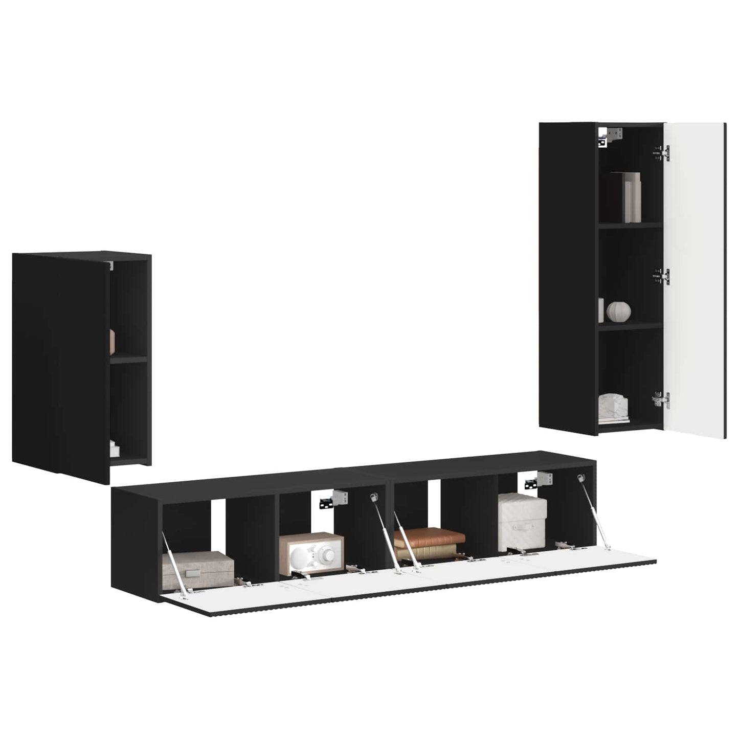 TV-Schrankset Wandmontiert 4 pcs Schwarz Holzwerkstoff
