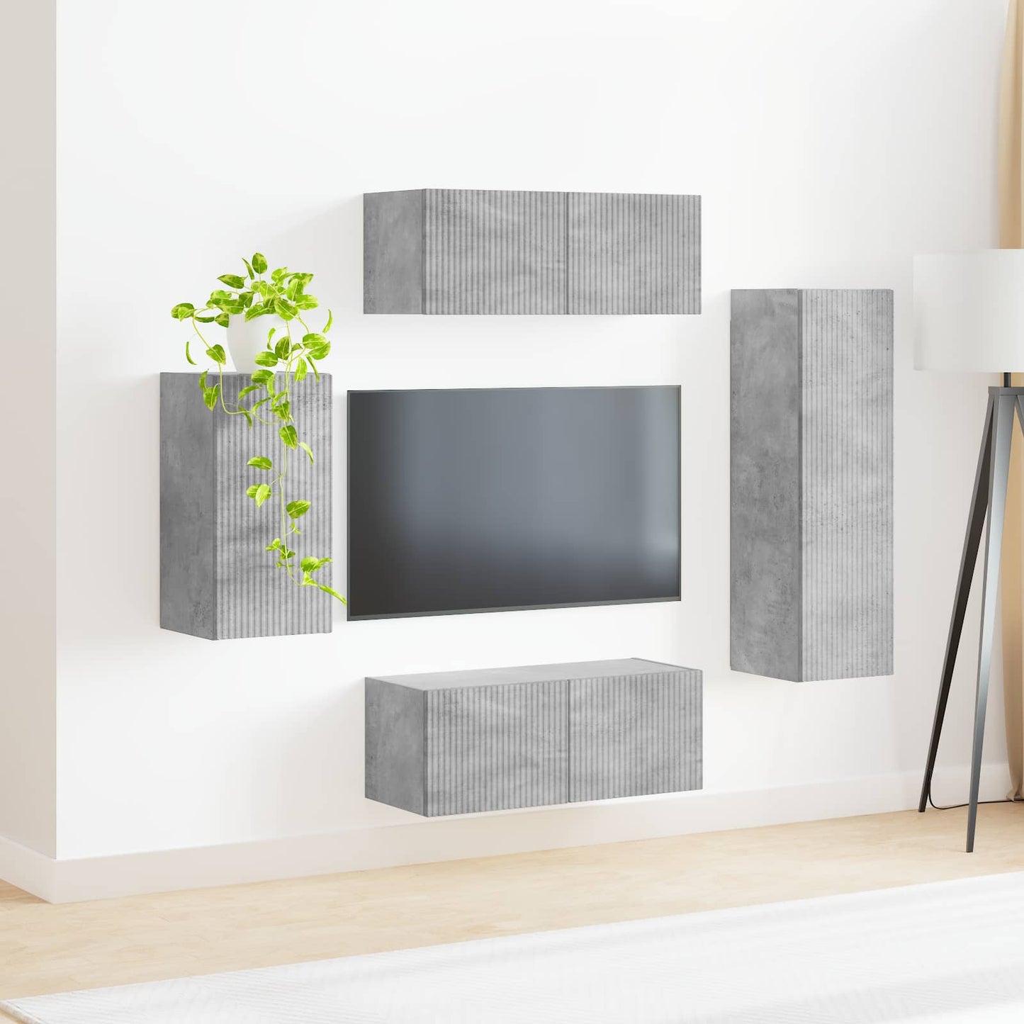 TV-Schrankset Wandmontiert 4 pcs Beton Grau Holzwerkstoff