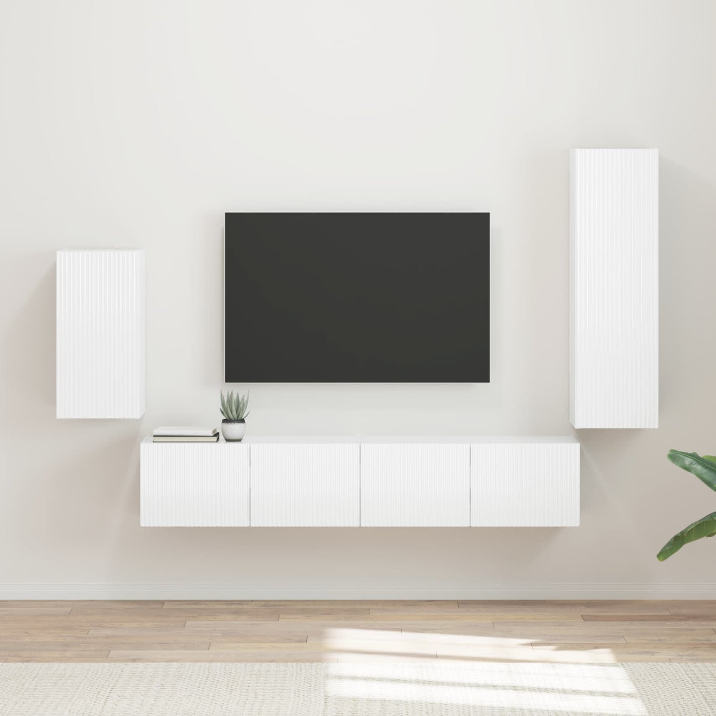 TV-Schrankset Wandmontiert 4 pcs Hochglanz Weiß Holzwerkstoff
