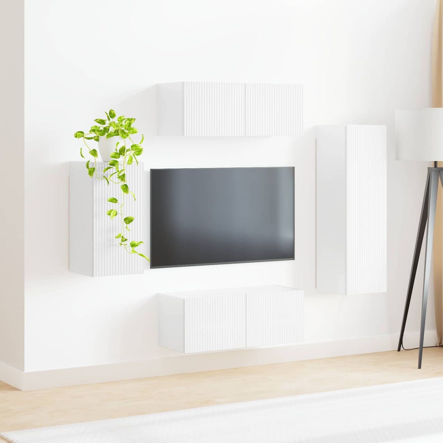 TV-Schrankset Wandmontiert 4 pcs Hochglanz Weiß Holzwerkstoff