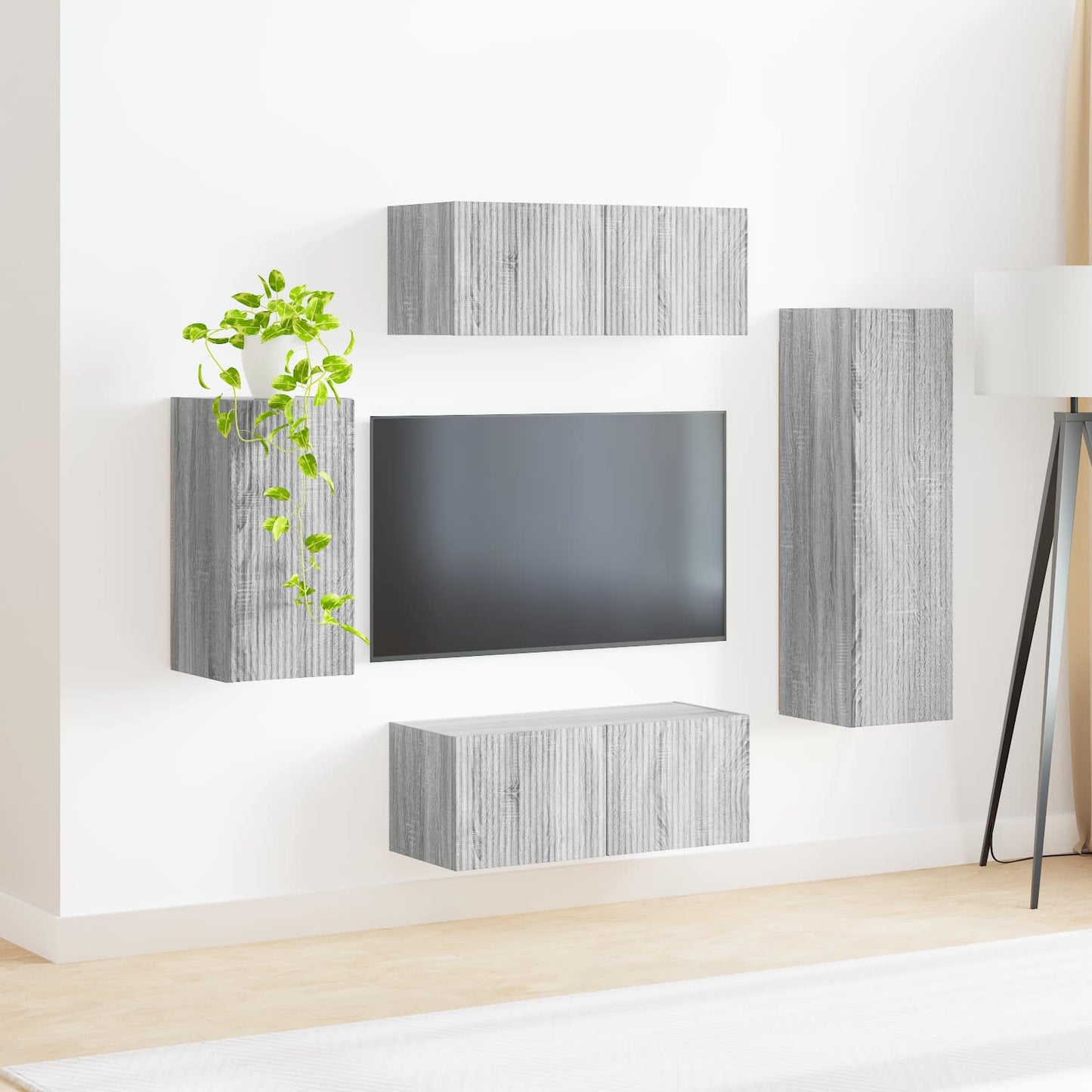 TV-Schrankset Wandmontiert 4 pcs Graues Sonoma Holzwerkstoff
