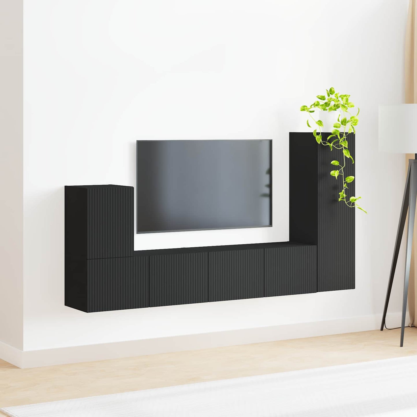 TV-Schrankset Wandmontiert 3 pcs Schwarz Holzwerkstoff