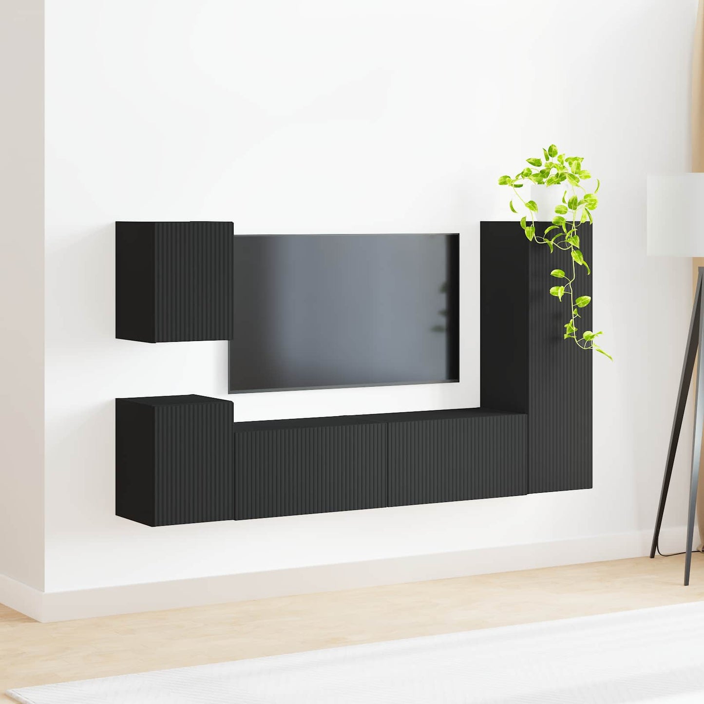 TV-Schrankset Wandmontiert 4 pcs Schwarz Holzwerkstoff