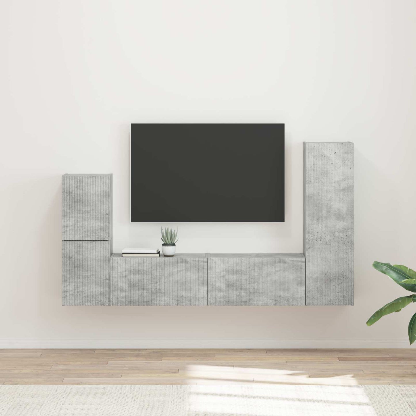 TV-Schrankset Wandmontiert 4 pcs Beton Grau Holzwerkstoff