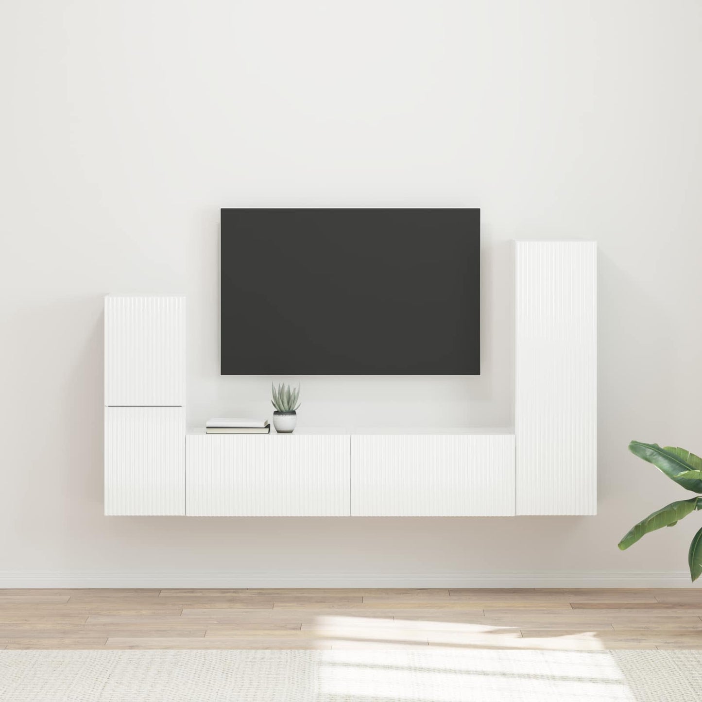 TV-Schrankset Wandmontiert 4 pcs Hochglanz Weiß Holzwerkstoff