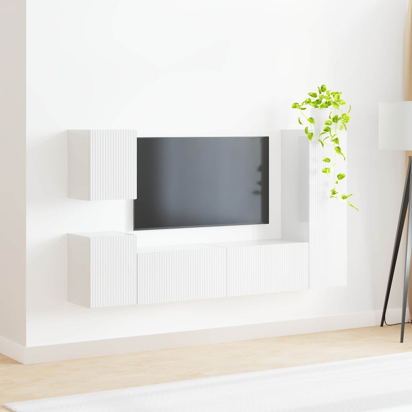 TV-Schrankset Wandmontiert 4 pcs Hochglanz Weiß Holzwerkstoff