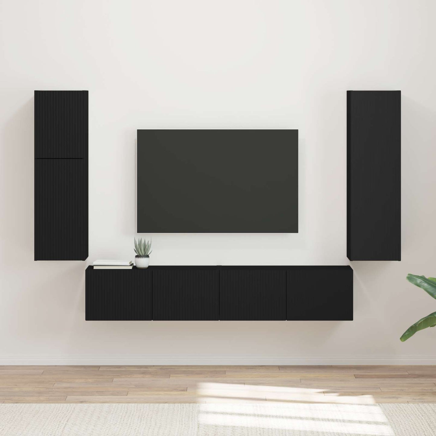 TV-Schrankset Wandmontiert 4 pcs Schwarz Holzwerkstoff