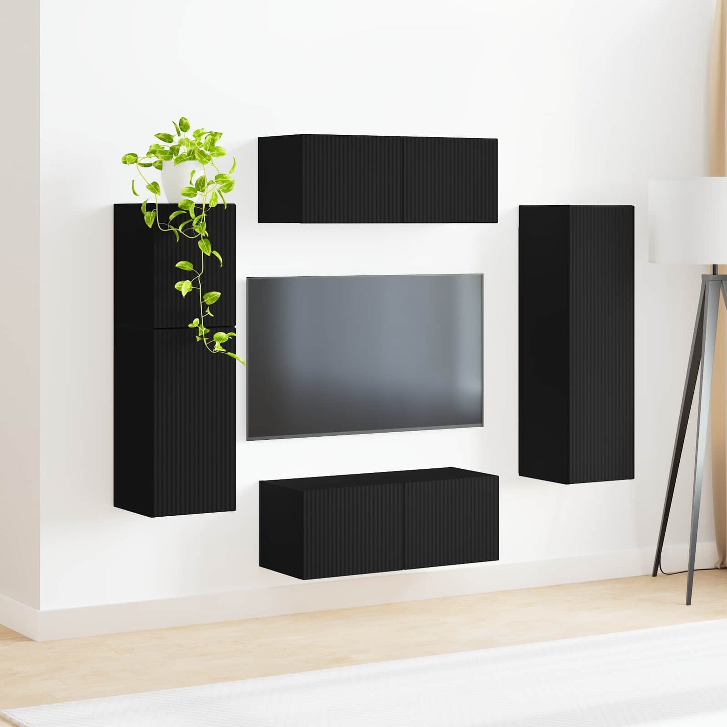 TV-Schrankset Wandmontiert 4 pcs Schwarz Holzwerkstoff