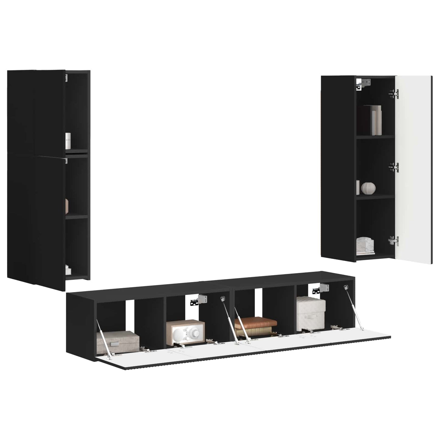 TV-Schrankset Wandmontiert 4 pcs Schwarz Holzwerkstoff