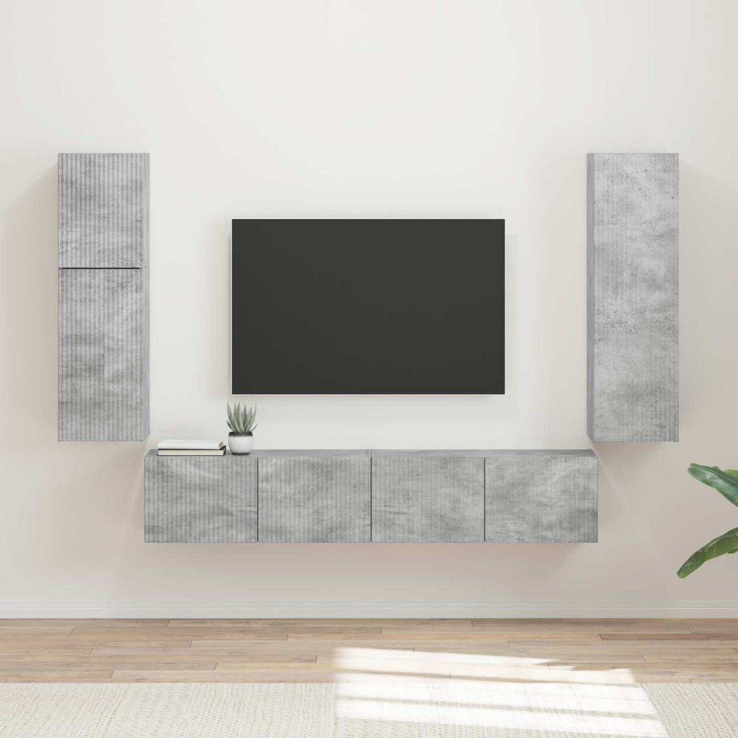 TV-Schrankset Wandmontiert 4 pcs Beton Grau Holzwerkstoff