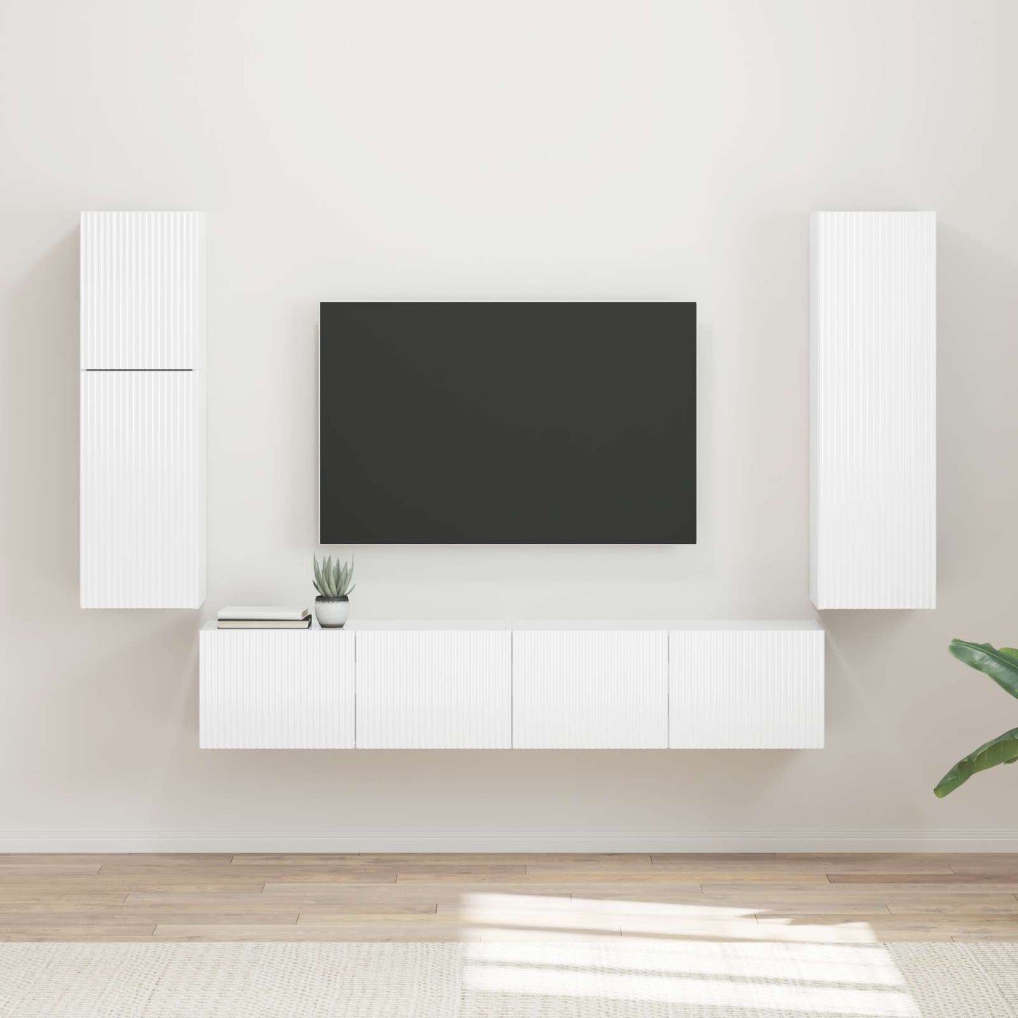 TV-Schrankset Wandmontiert 4 pcs Hochglanz Weiß Holzwerkstoff