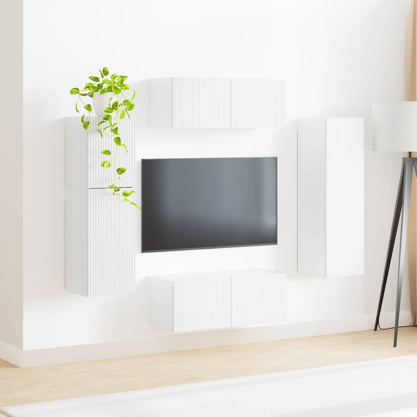 TV-Schrankset Wandmontiert 4 pcs Hochglanz Weiß Holzwerkstoff