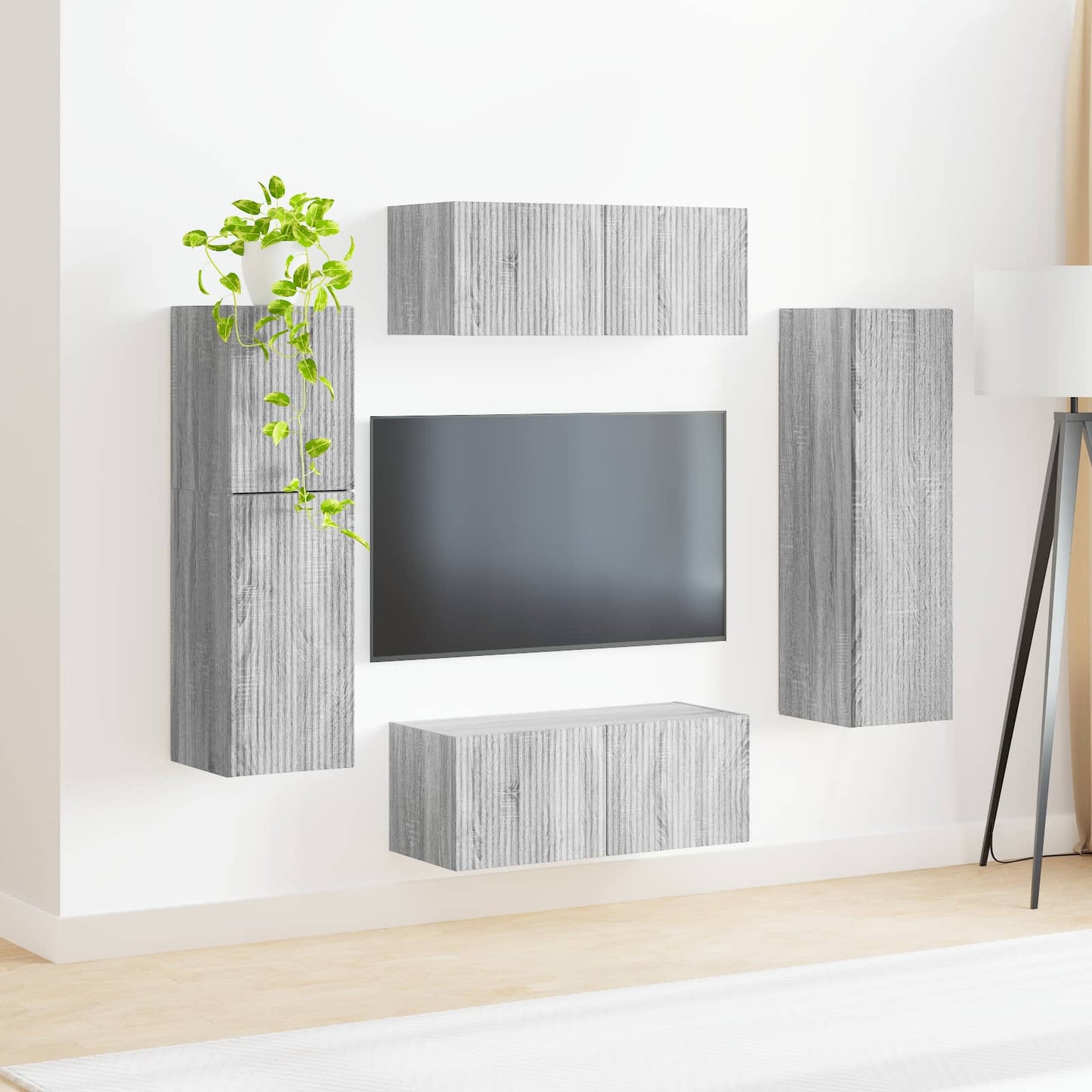 TV-Schrankset Wandmontiert 4 pcs Graues Sonoma Holzwerkstoff