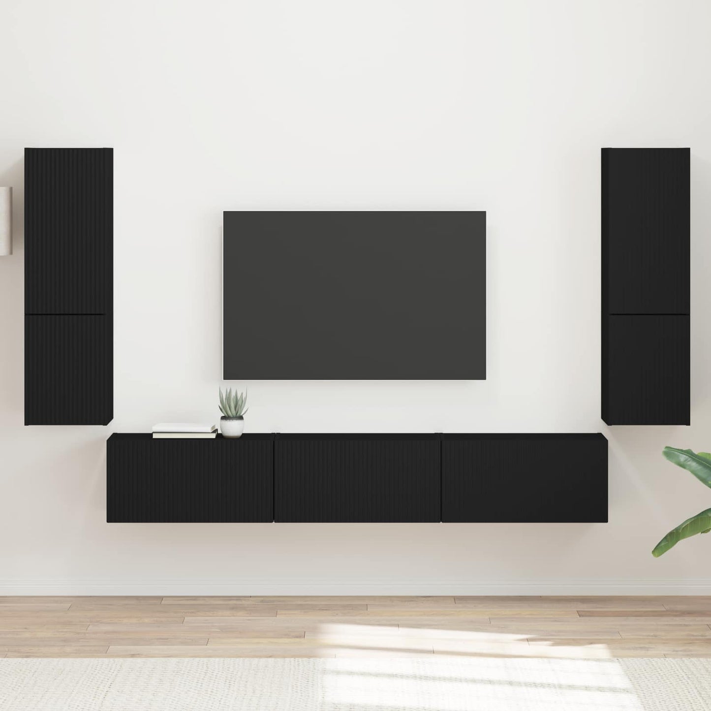 TV-Schrankset Wandmontiert 4 pcs Schwarz Holzwerkstoff