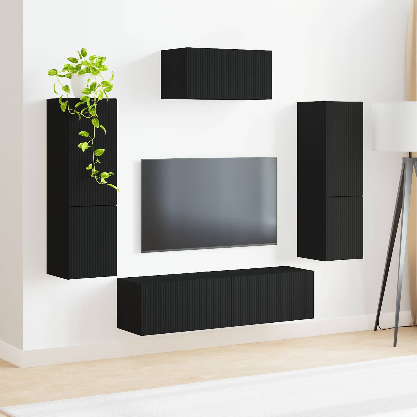 TV-Schrankset Wandmontiert 4 pcs Schwarz Holzwerkstoff