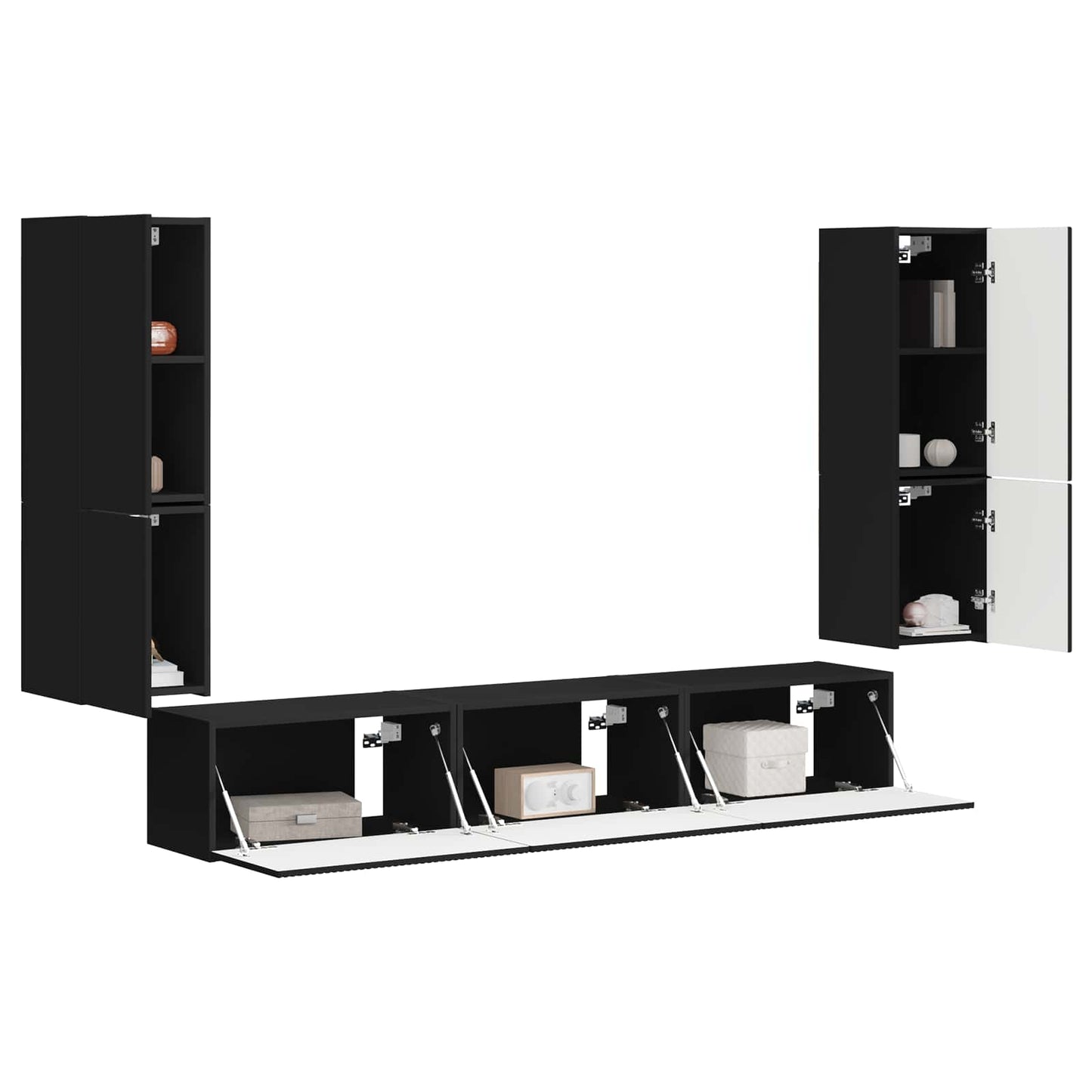 TV-Schrankset Wandmontiert 4 pcs Schwarz Holzwerkstoff