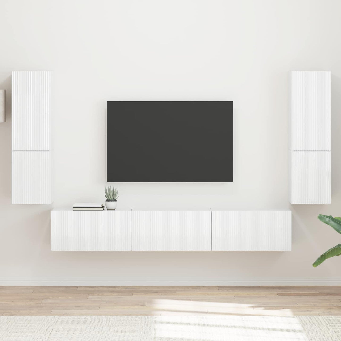 TV-Schrankset Wandmontiert 4 pcs Hochglanz Weiß Holzwerkstoff