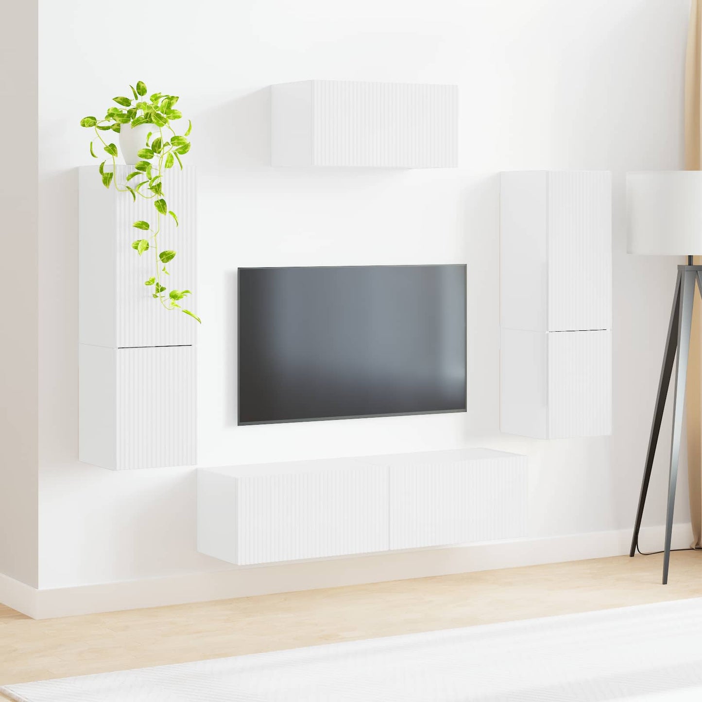 TV-Schrankset Wandmontiert 4 pcs Hochglanz Weiß Holzwerkstoff