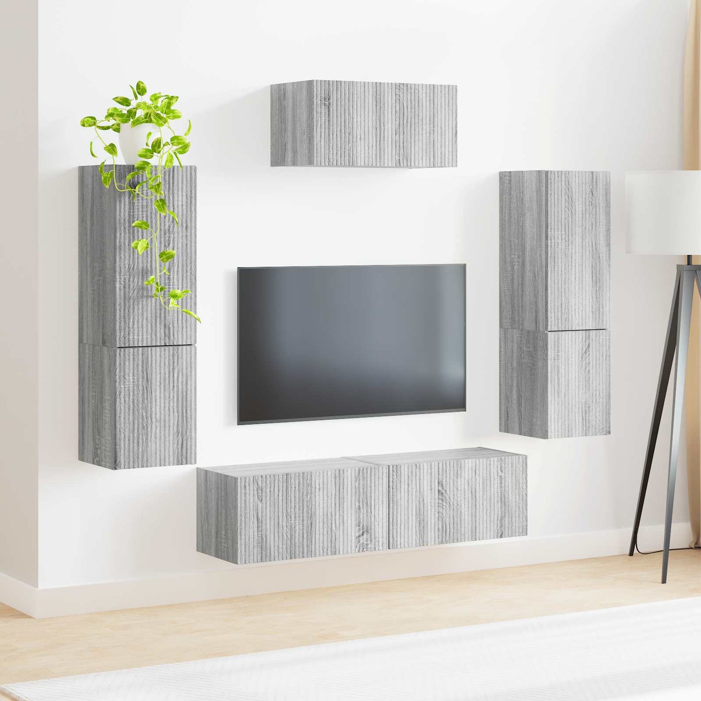 TV-Schrankset Wandmontiert 4 pcs Graues Sonoma Holzwerkstoff